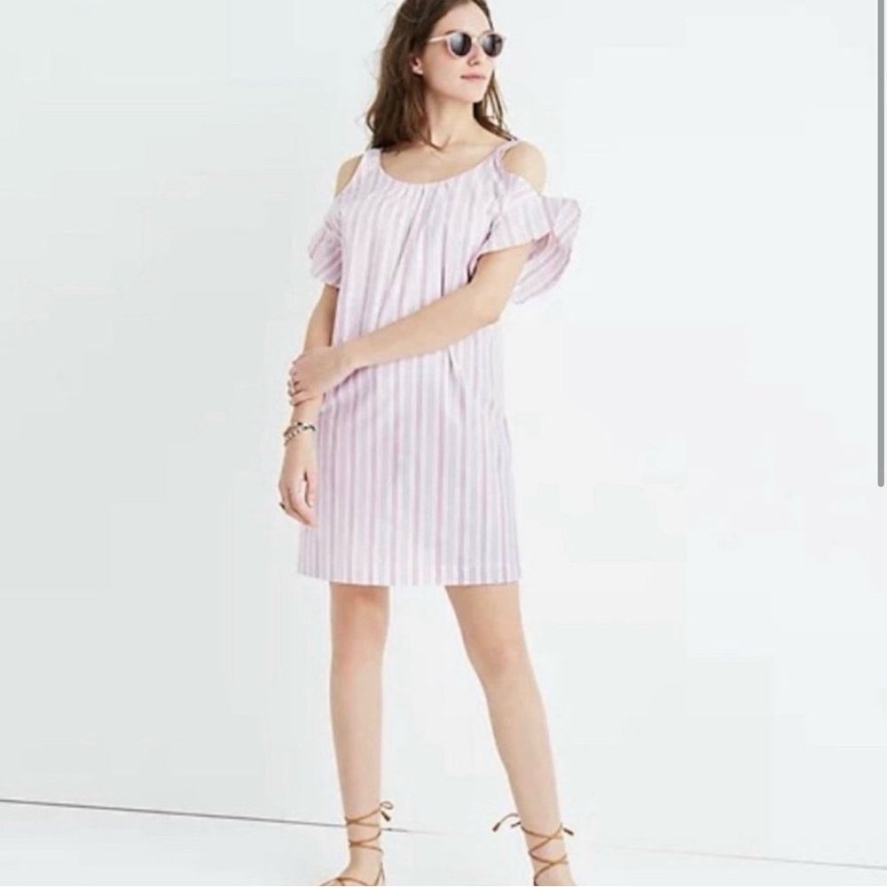 Madewell White and Pink Puff Sleeve Sundress